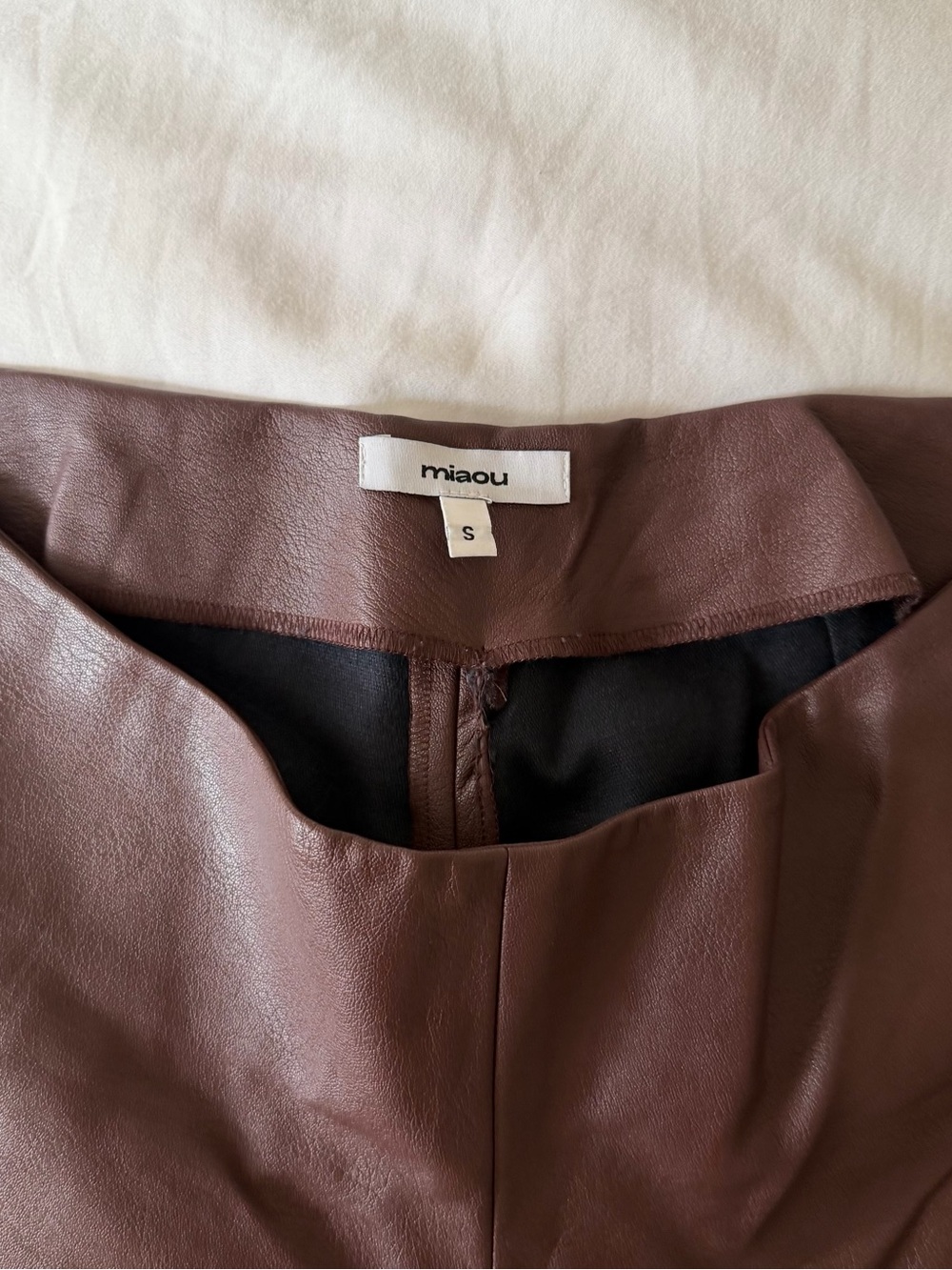 Miaou Brown Faux Leather Low Waist Lace-Up Pants - Picture 3 of 5